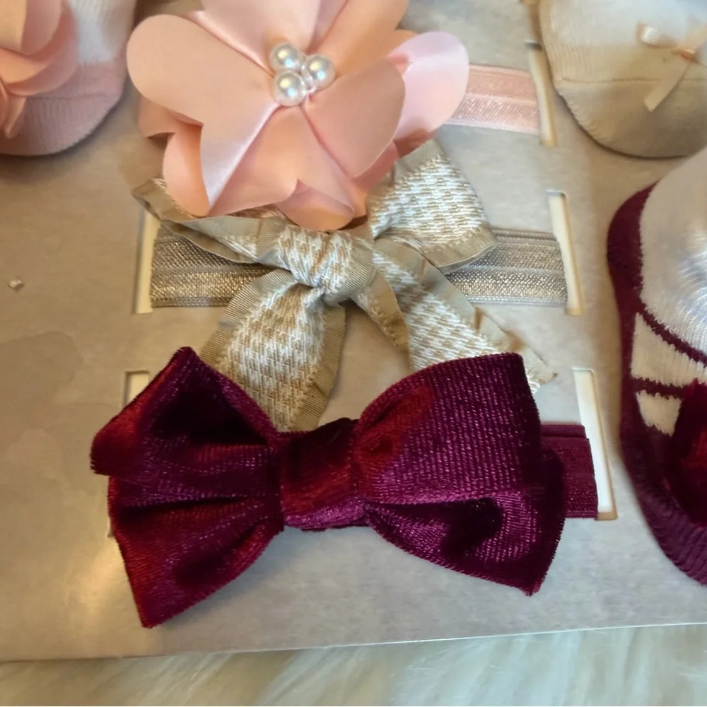 Elly & Emmy 7pc Baby Girl Gift Set Headwraps & Booties 0-12 Months